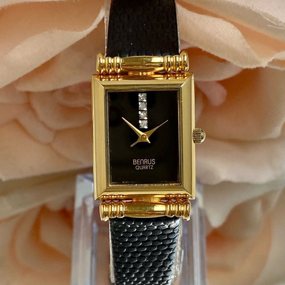 Vintage Benrus Diamond Accented Dial Dress Watch with Leather Strap
